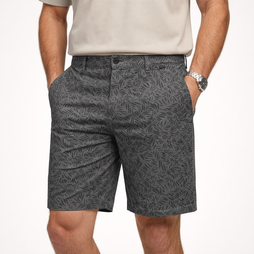 Travis Mathew Mens Dark Grey Leaf Print Golf Shorts Size 38 Performance Stretch‎